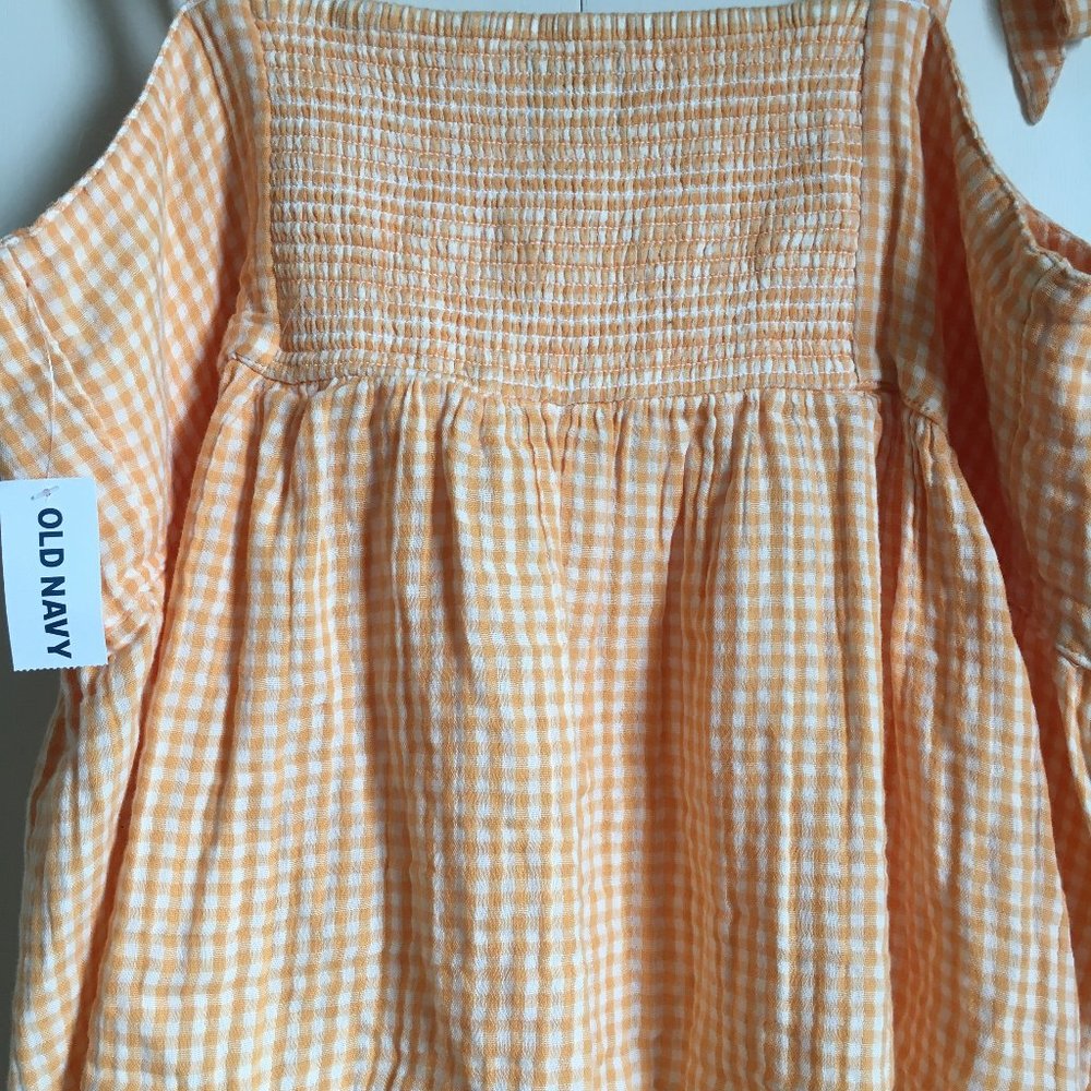 Old Navy NWT 100% Cotton Orange Gingham Smocked Tie Shoulder Tank Large - Picture 9 of 16